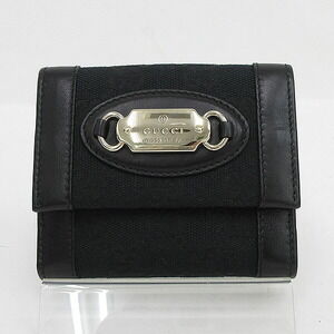 Gucci GG Double Hook Bifold Wallet Logo Plate Black Canvas Leather